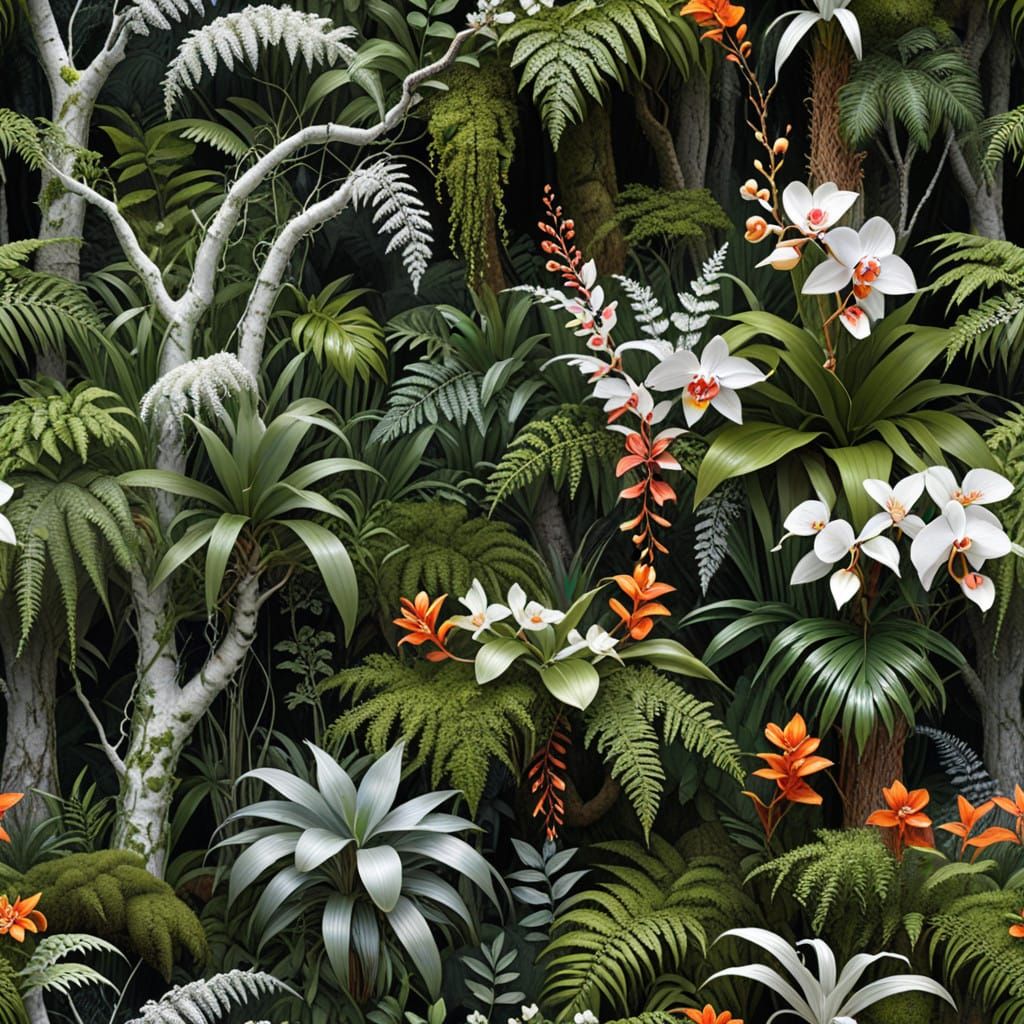 Lush Rainforest in Vibrant Hues, Intricately Detailed in Pho...