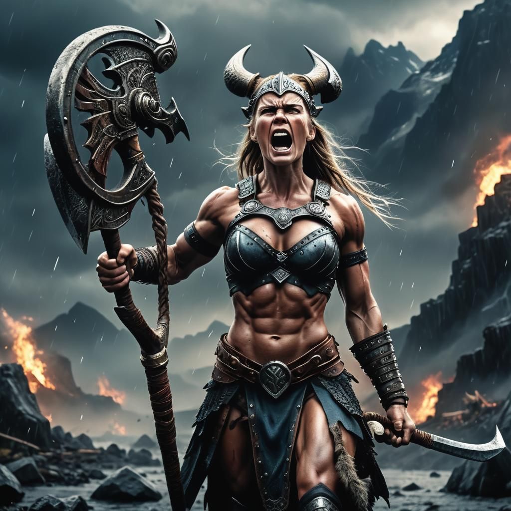 Viking Warrior Woman Crying: Epic Digital Art