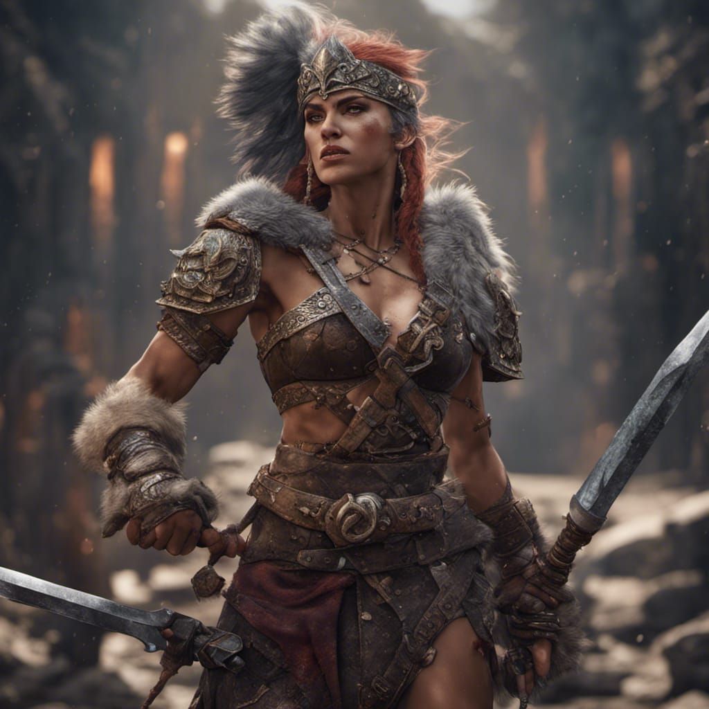 Detailed Female Barbarian Concept Art in 8k