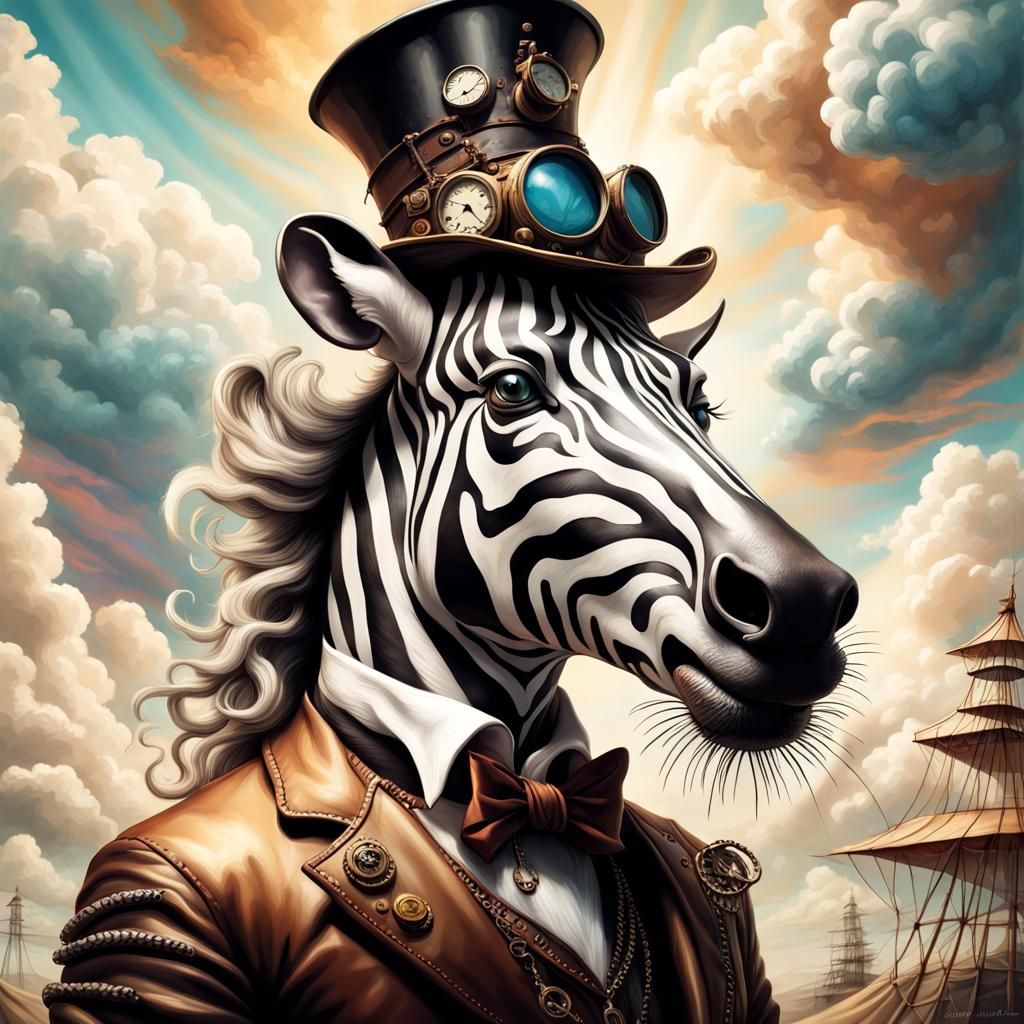 Steampunk Zebra in Dali Style with Top Hat