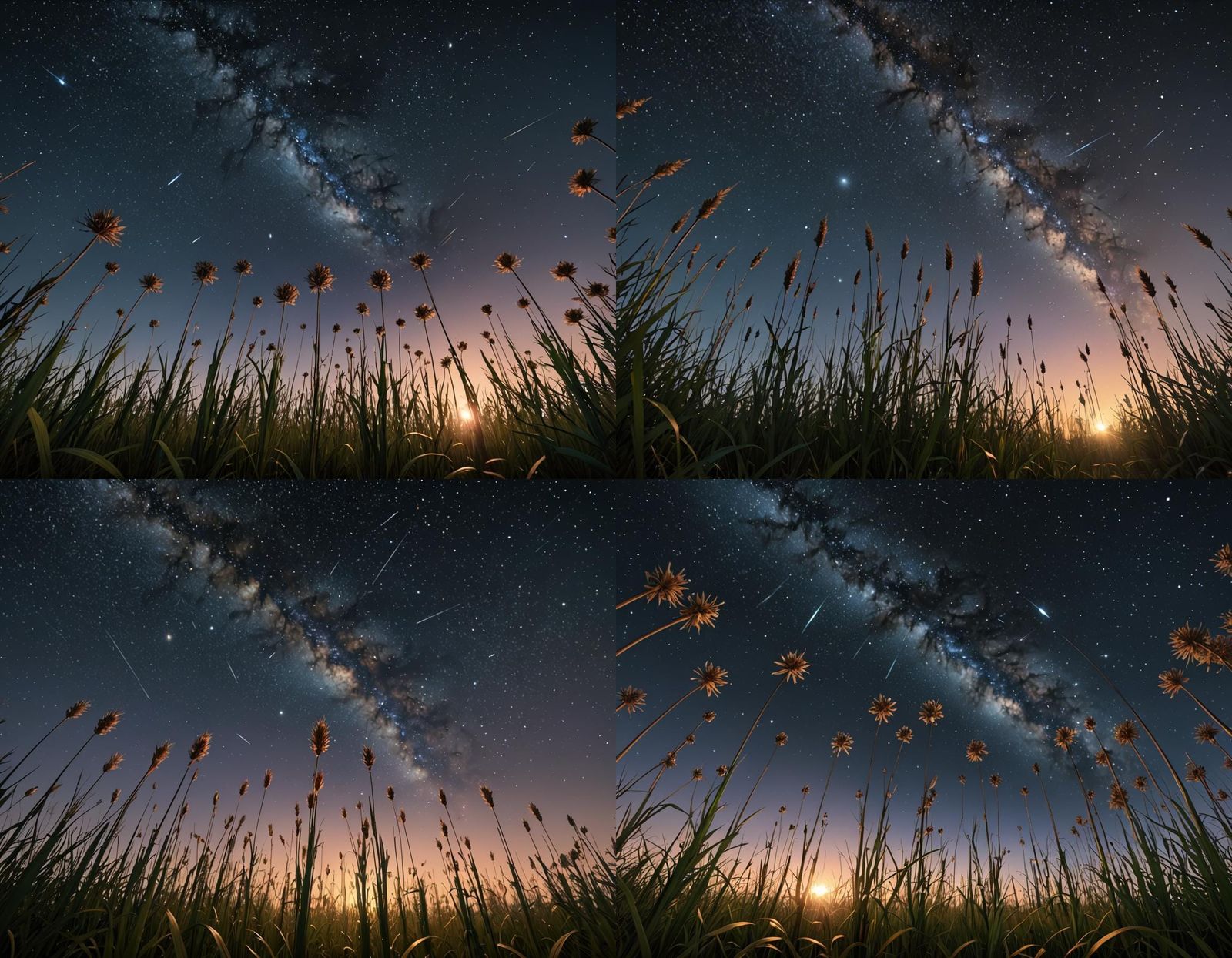 Ant's View: Grass and Andromeda Galaxy Night Sky