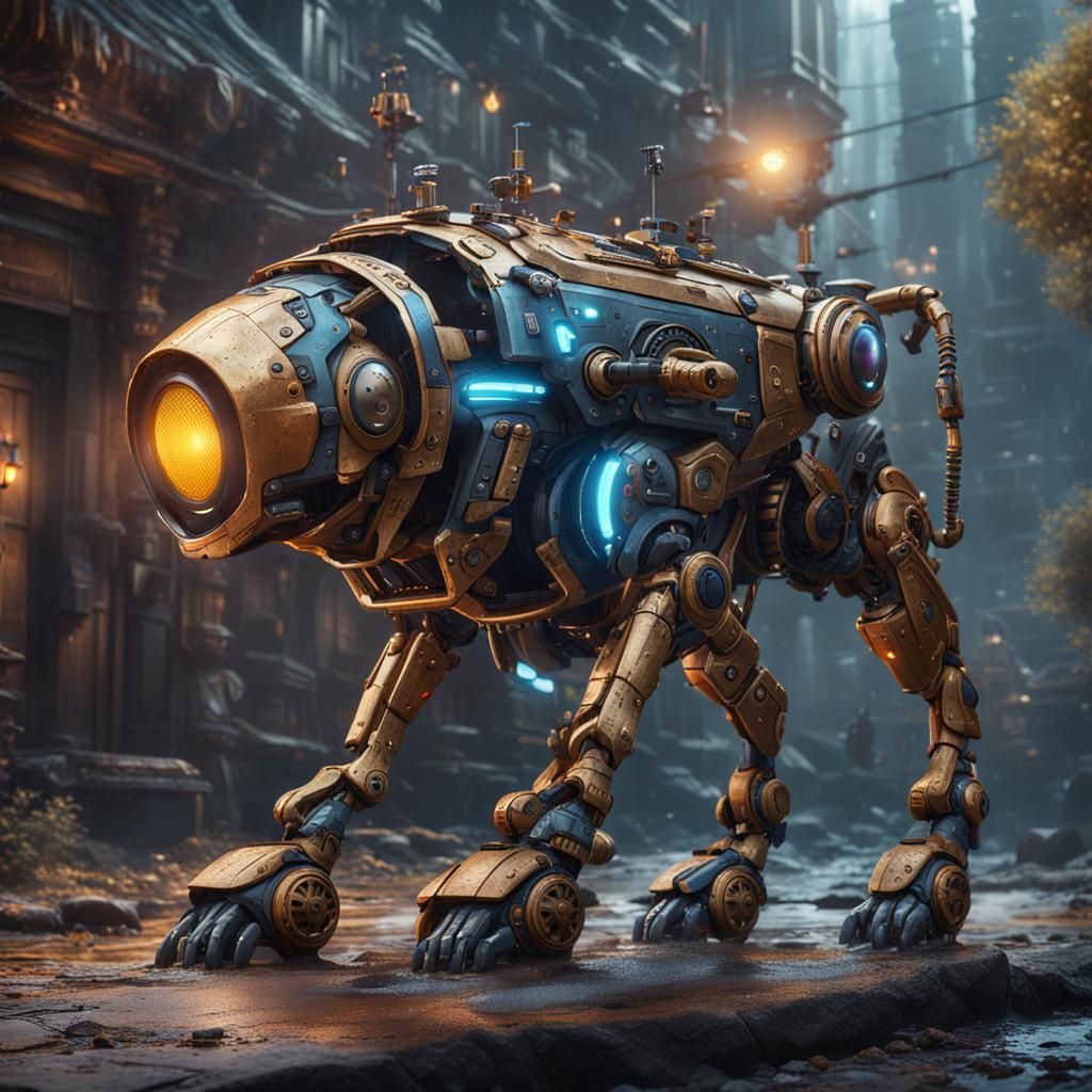Fantastical Robot Dog in Detailed Matte Painting