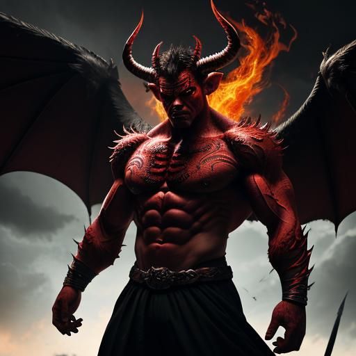Hyperrealistic Male Demon in Hellfire