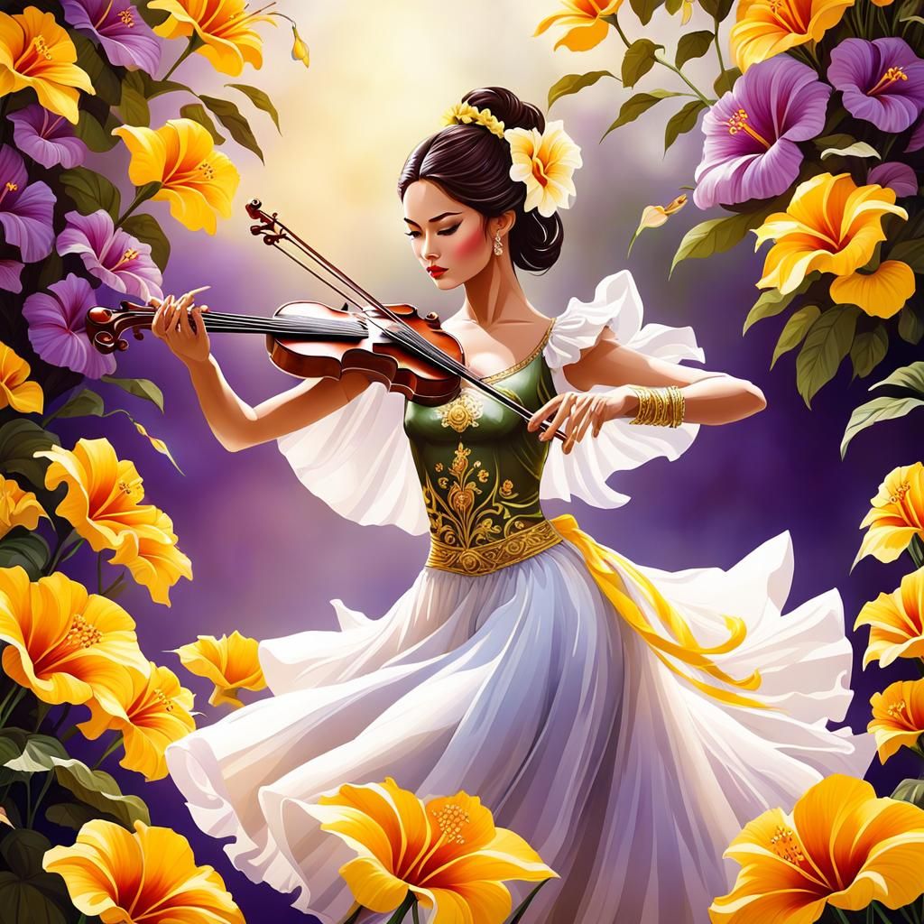 Thai Ballet Dancer with Violin, Digital Art