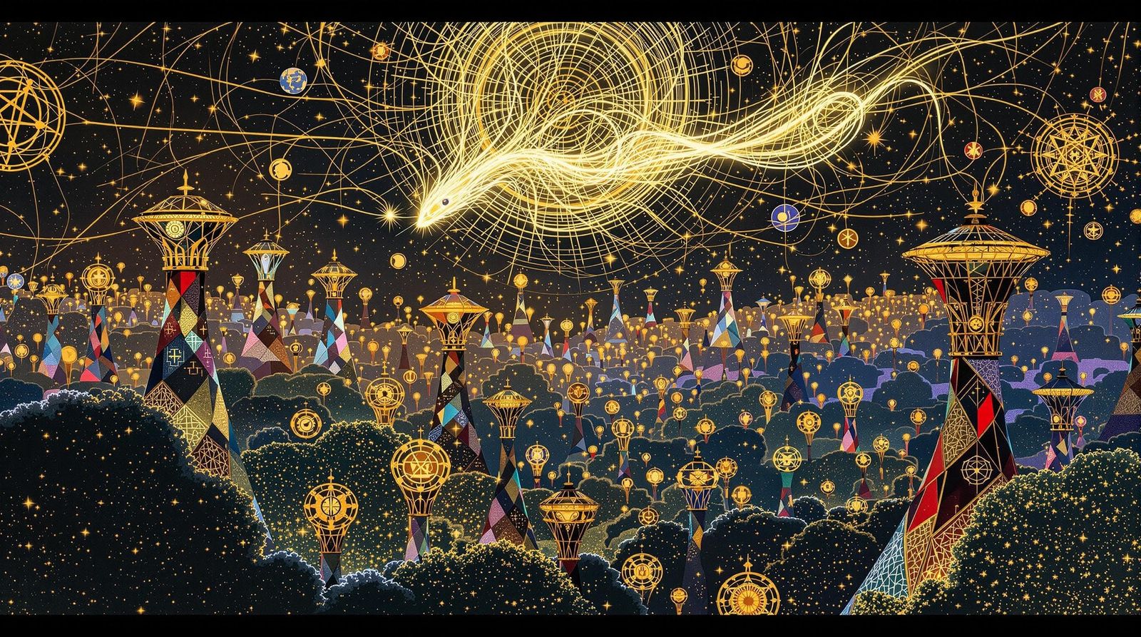 Gustav Klimt-Inspired Science Fiction Masterpiece: Flying Sa...