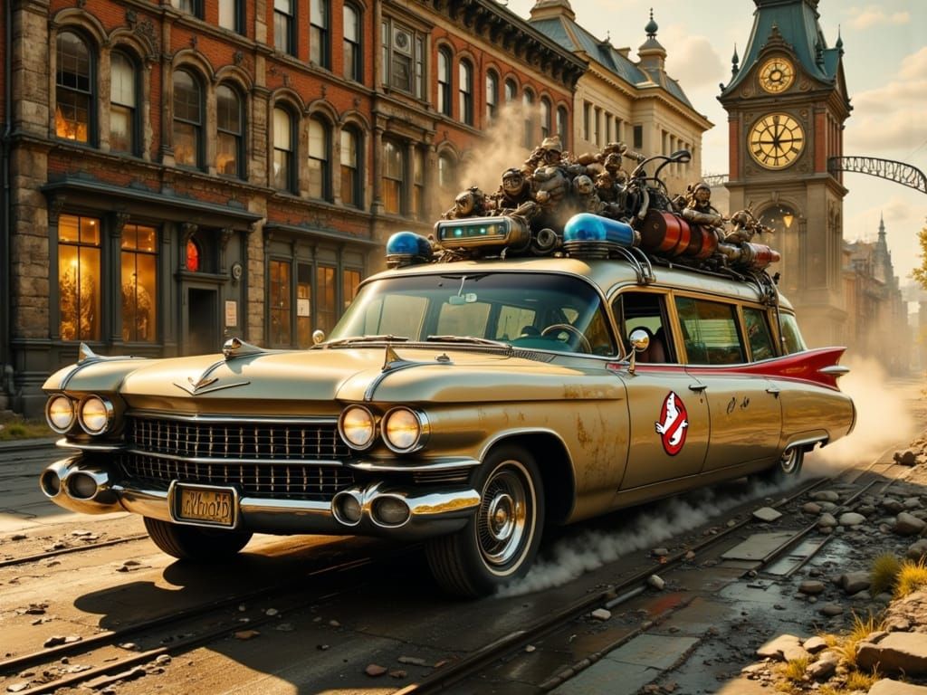 Ecto-1 Ghostbusters Car on City Street