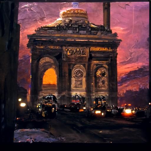 Arc de Triomphe at Night, Oil Painting Style