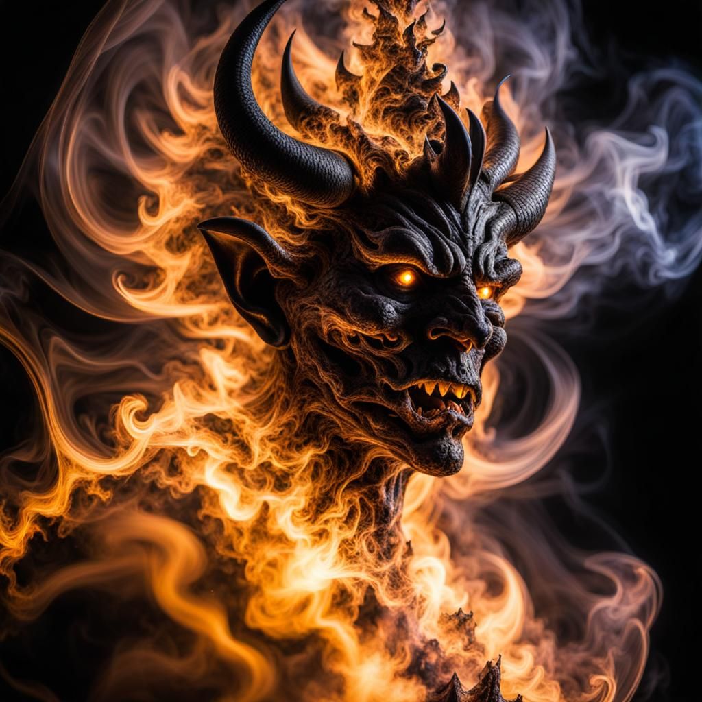 Exploding Demon in Fractal Smoke: Professional Photography