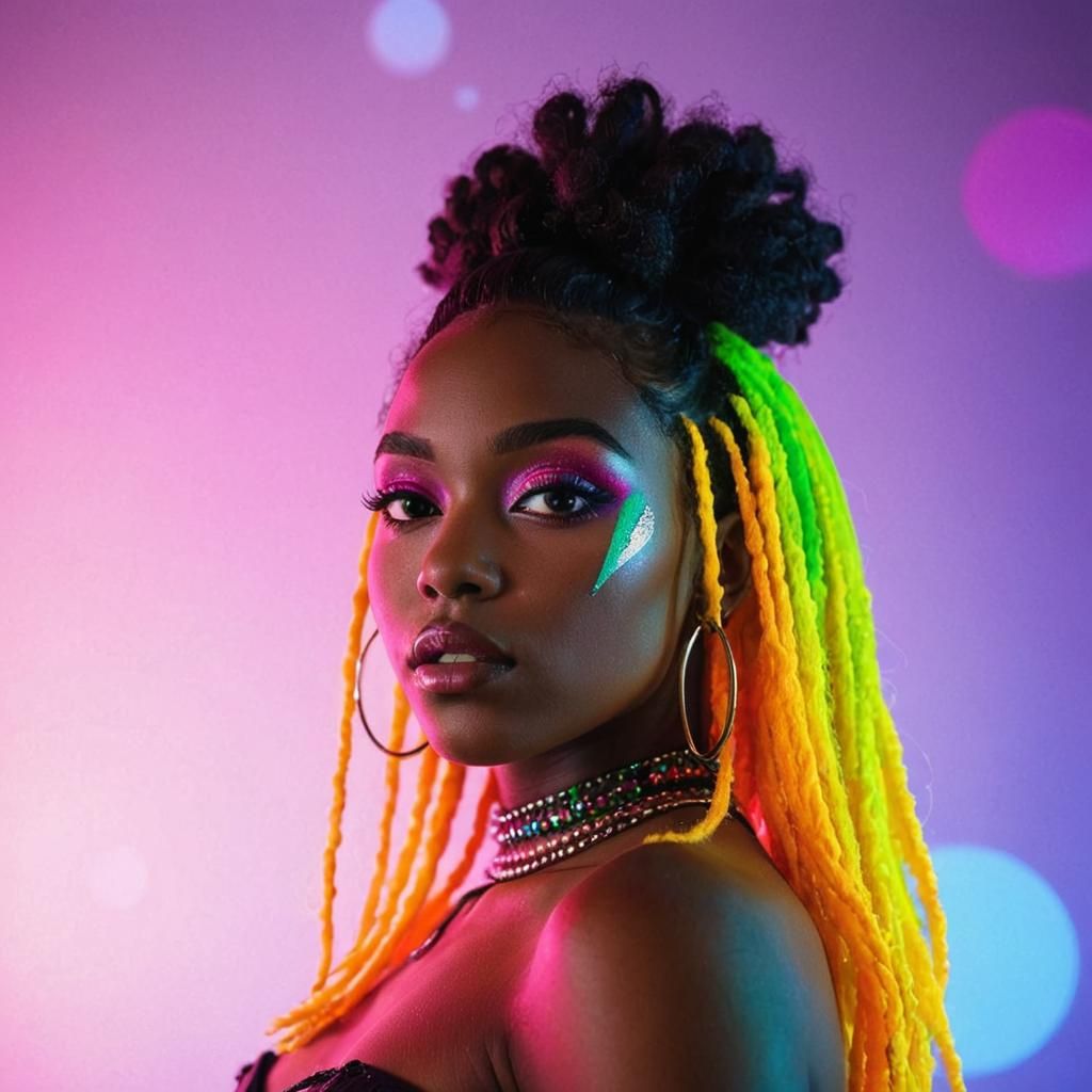 Vibrant Cosmic Punk Girl in Rainbow Colors