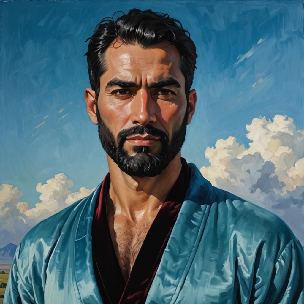 Bearded Man in Red Robe: Impressionist Oil Painting