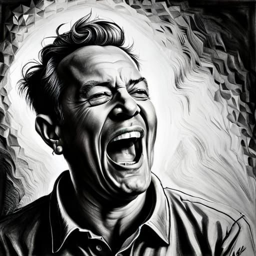 Detailed Charcoal Drawing of a Man Screaming