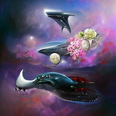 Whales in Space Opera with Flowers and Pearls