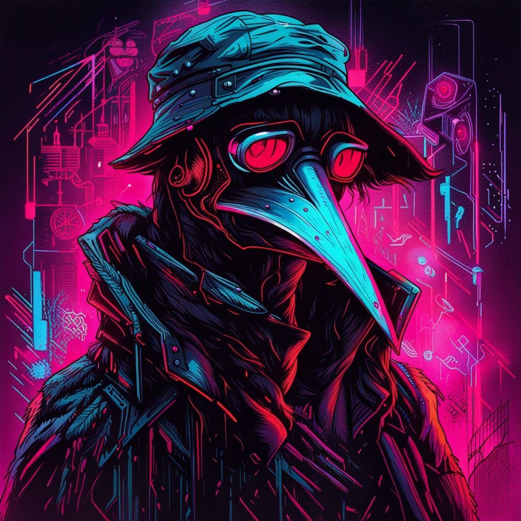 Cyberpunk Plague Doctor in Cyber Noir Style