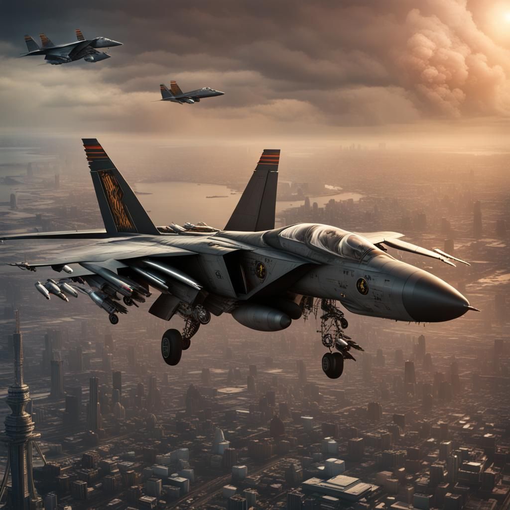 Frankenstein Piloting F-14 Tomcat in Detailed Painting