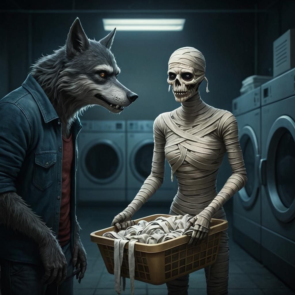 Humorous Mummy Laundry Night at the Laundromat