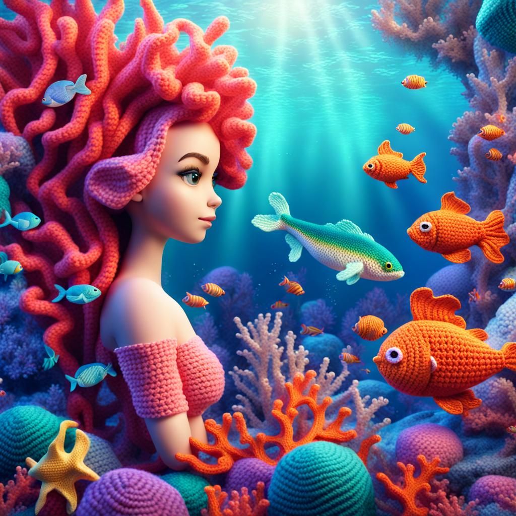 Crochet Mermaid in Underwater Fantasy World