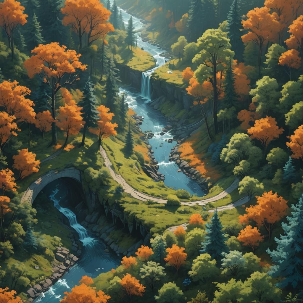 Mystical Forest Clearing in Matte Painting Style