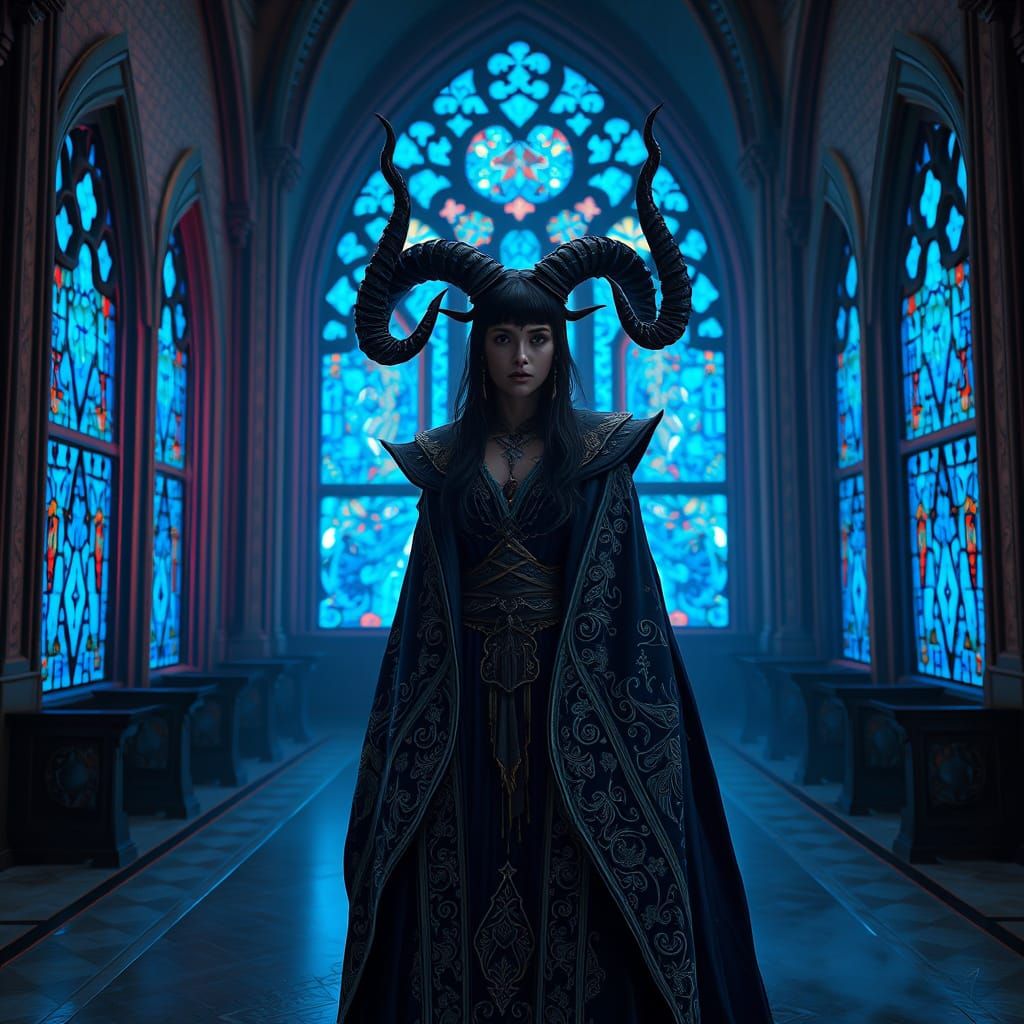 Burgundy Goddess in Cerulean Hues