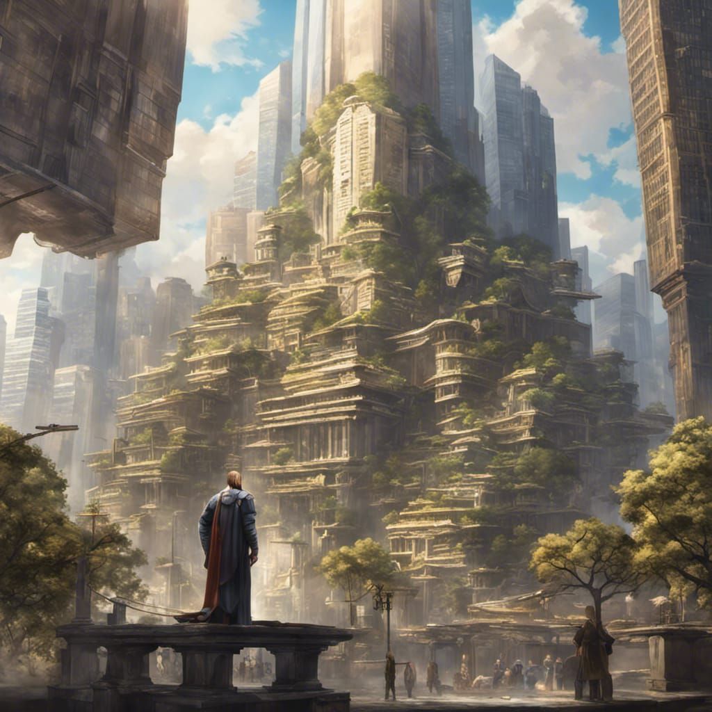 God of Commerce Avatar in Cyberpunk Cityscape