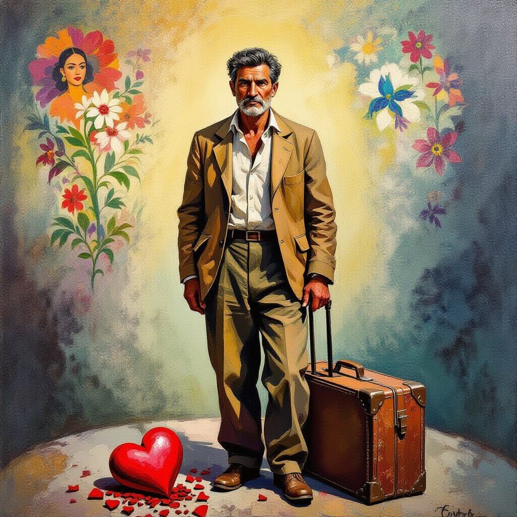 Man Surrounded by Symbols in Surreal Style