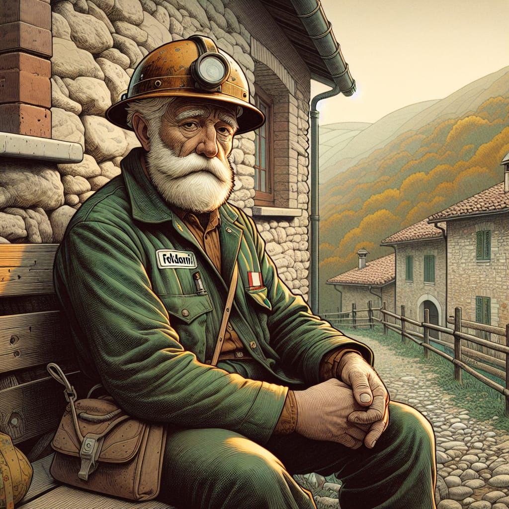 Cartoon Geologist Resting in Italian Countryside