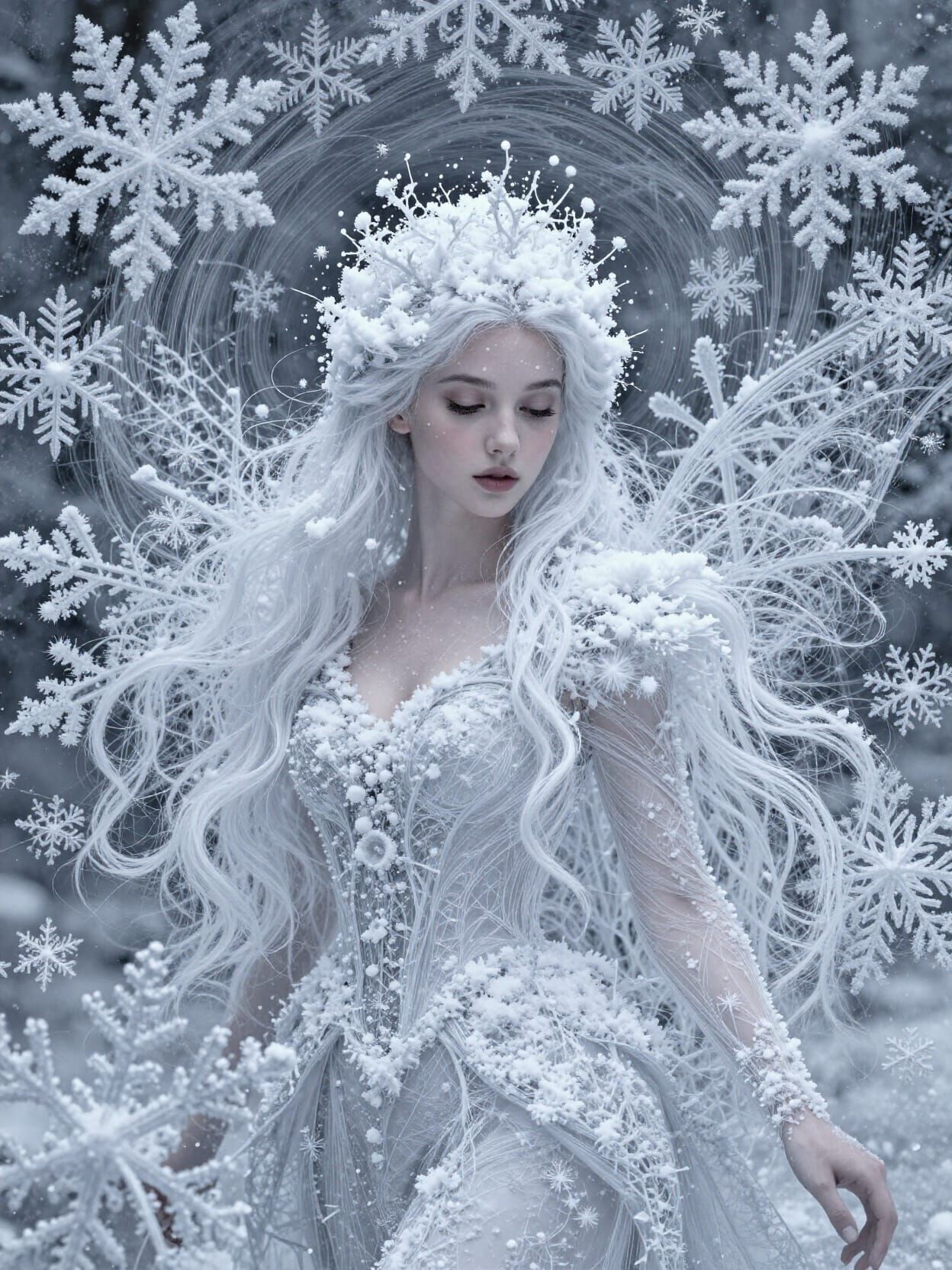 Snow Fairy Portrait in Optical Art Illusion Style