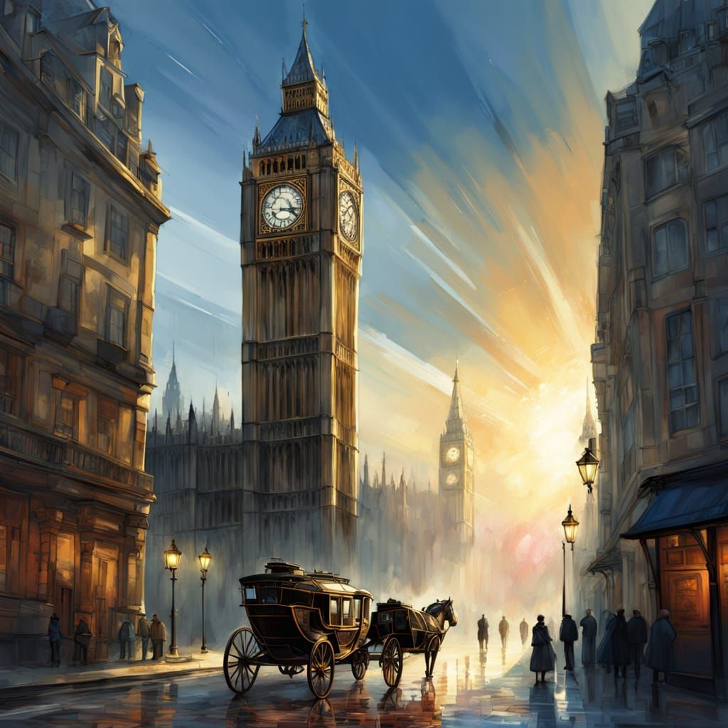 Carriage Ride by Big Ben: Digital Watercolor Painting