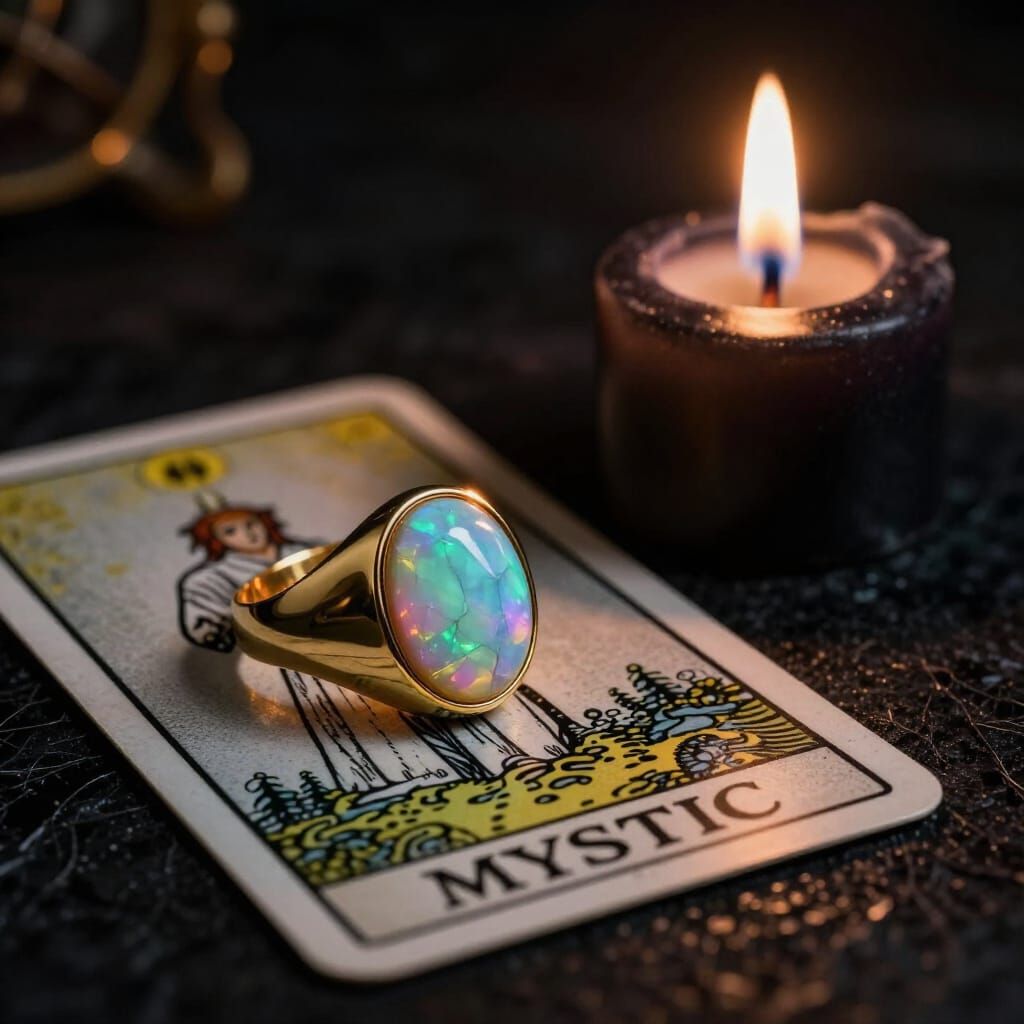 Mystic Tarot Ring With Candle In Dark Fantasy Style