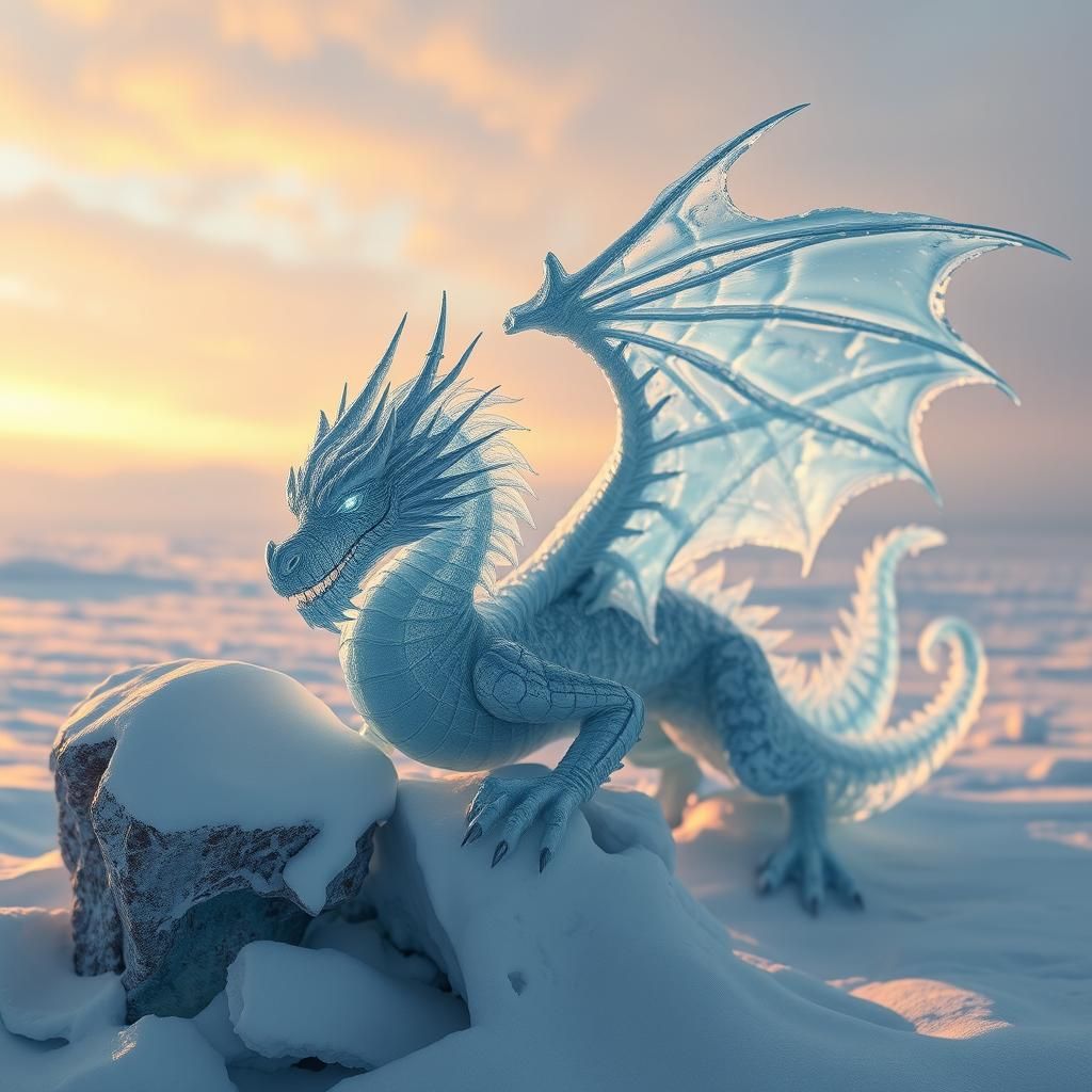 Crystalline Ice Dragon in Winter Wonderland