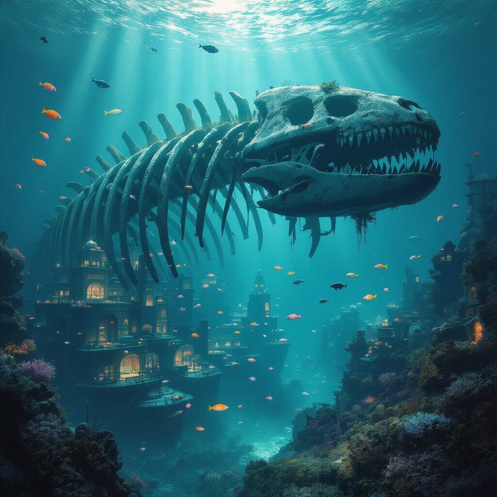 Underwater City in Leviathan Ribcage, Ethereal Light