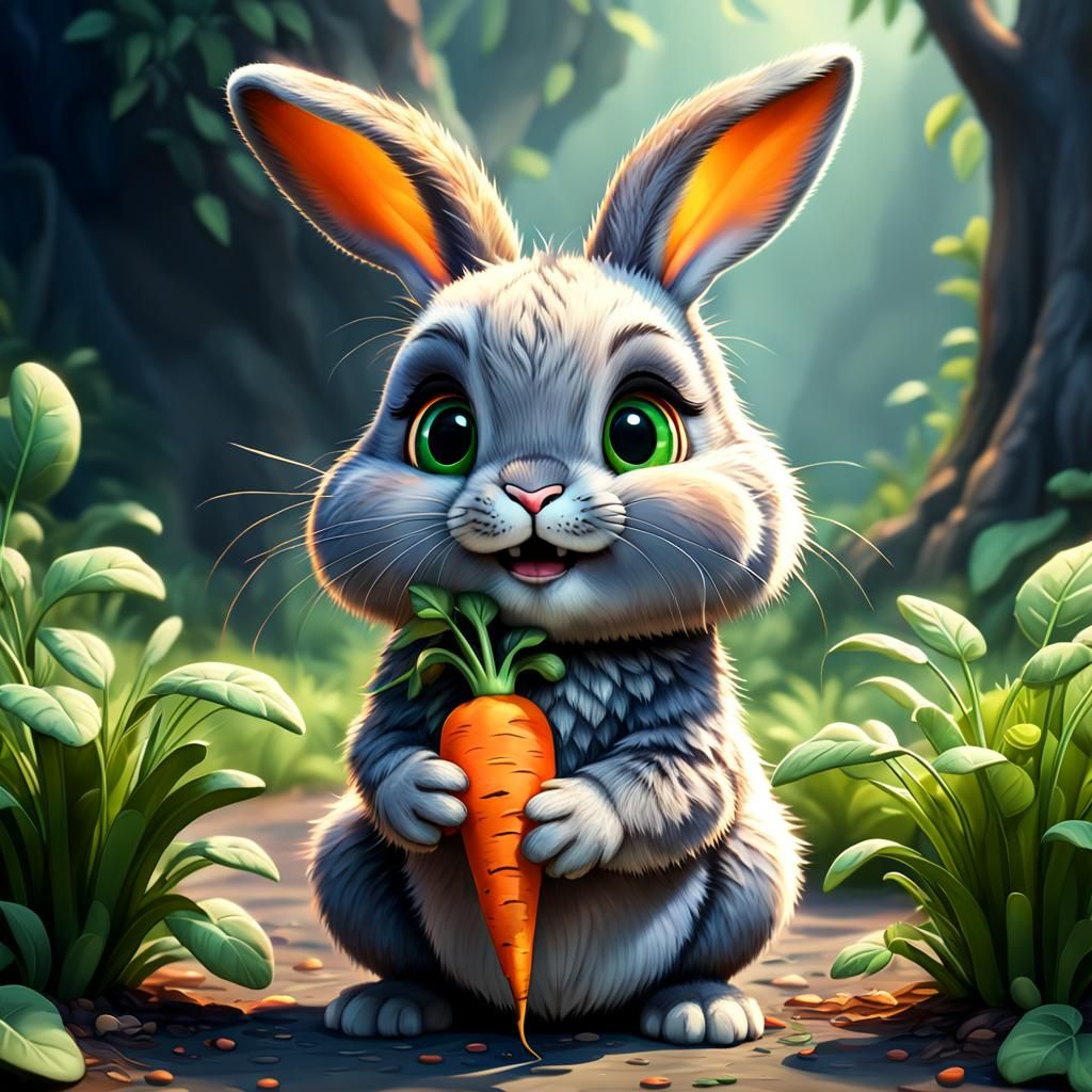 Cute Bunny Eating Carrot in Pixar Style