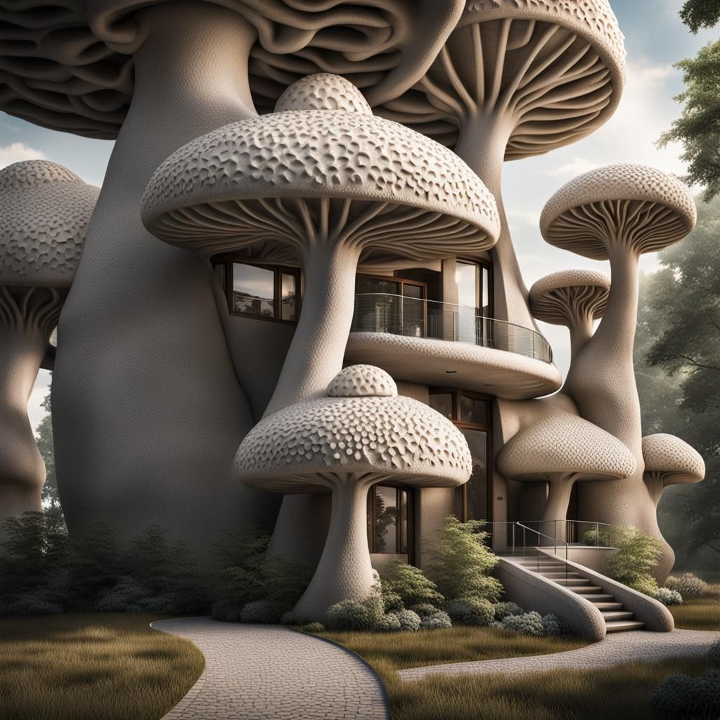 Organic 3D Printed Concrete Mushroom Condos