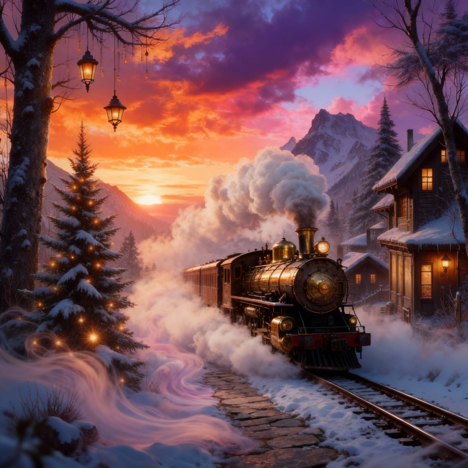 Majestic Steam Train at Fiery Sunrise