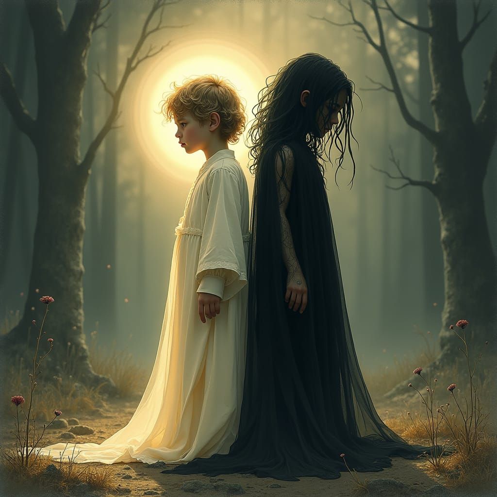 Children of Light and Dark in Gothic Landscape