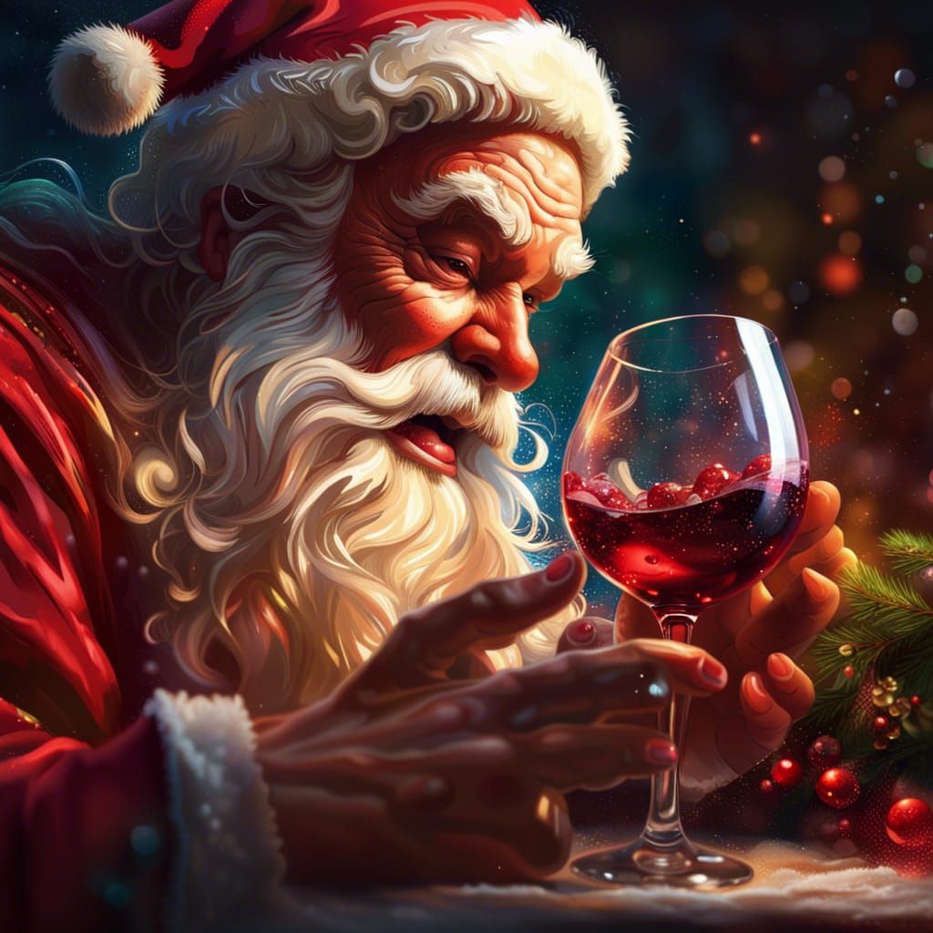Santa Claus Enjoys Wine: Hyperrealistic Concept Art