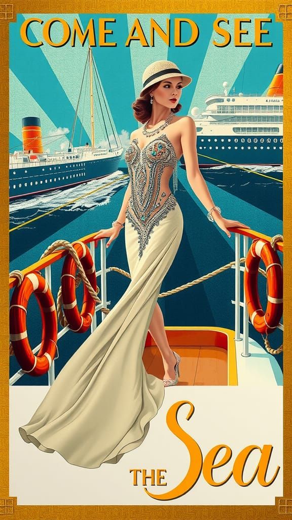Art Deco Cruise Poster Featuring Glamorous Woman