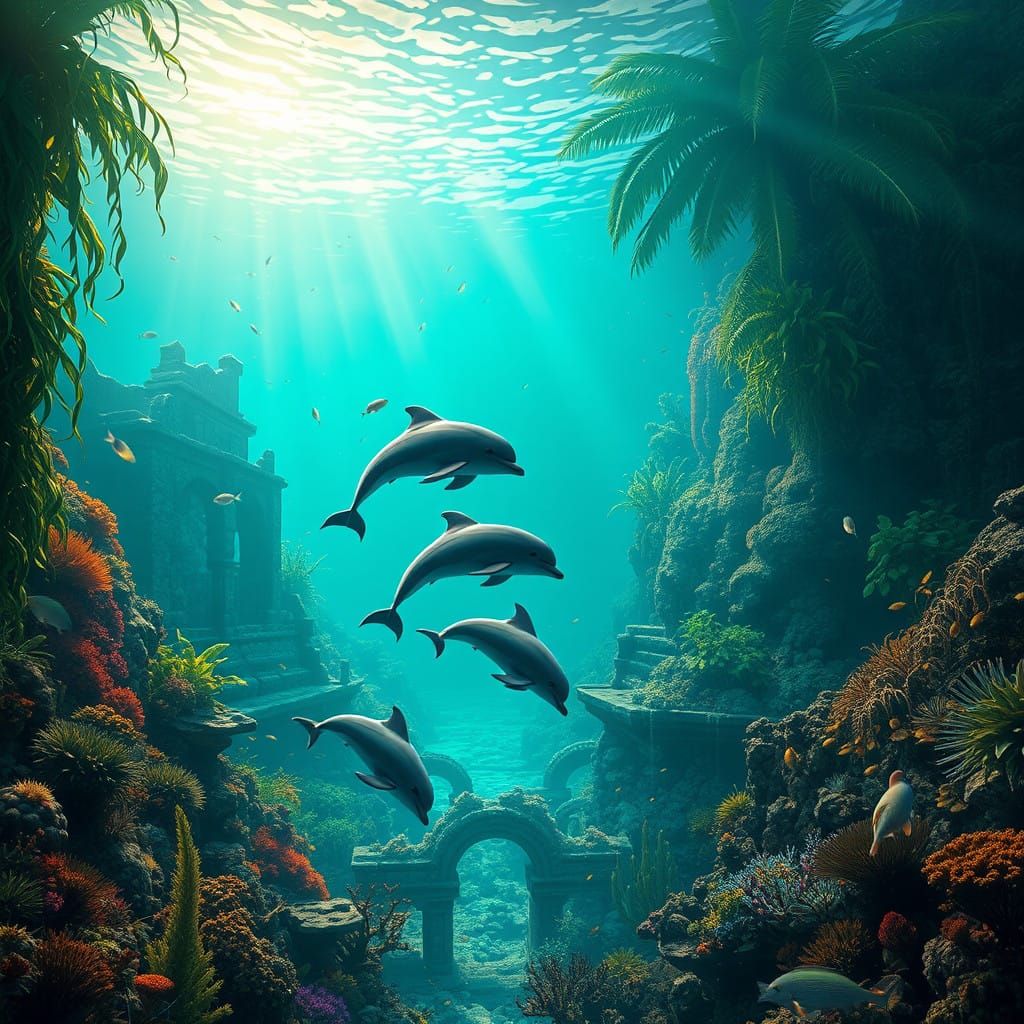 Dolphins in a Tropical Underwater Paradise