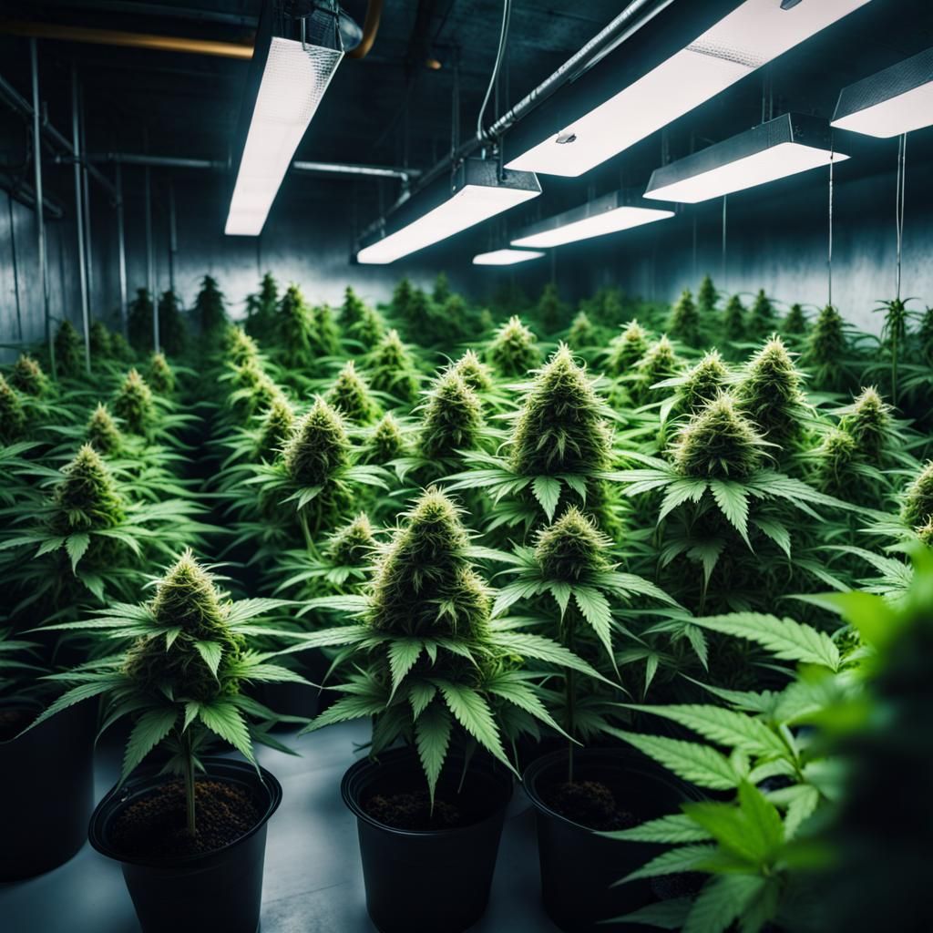 Indoor Marijuana Plants in Hyperrealistic Style