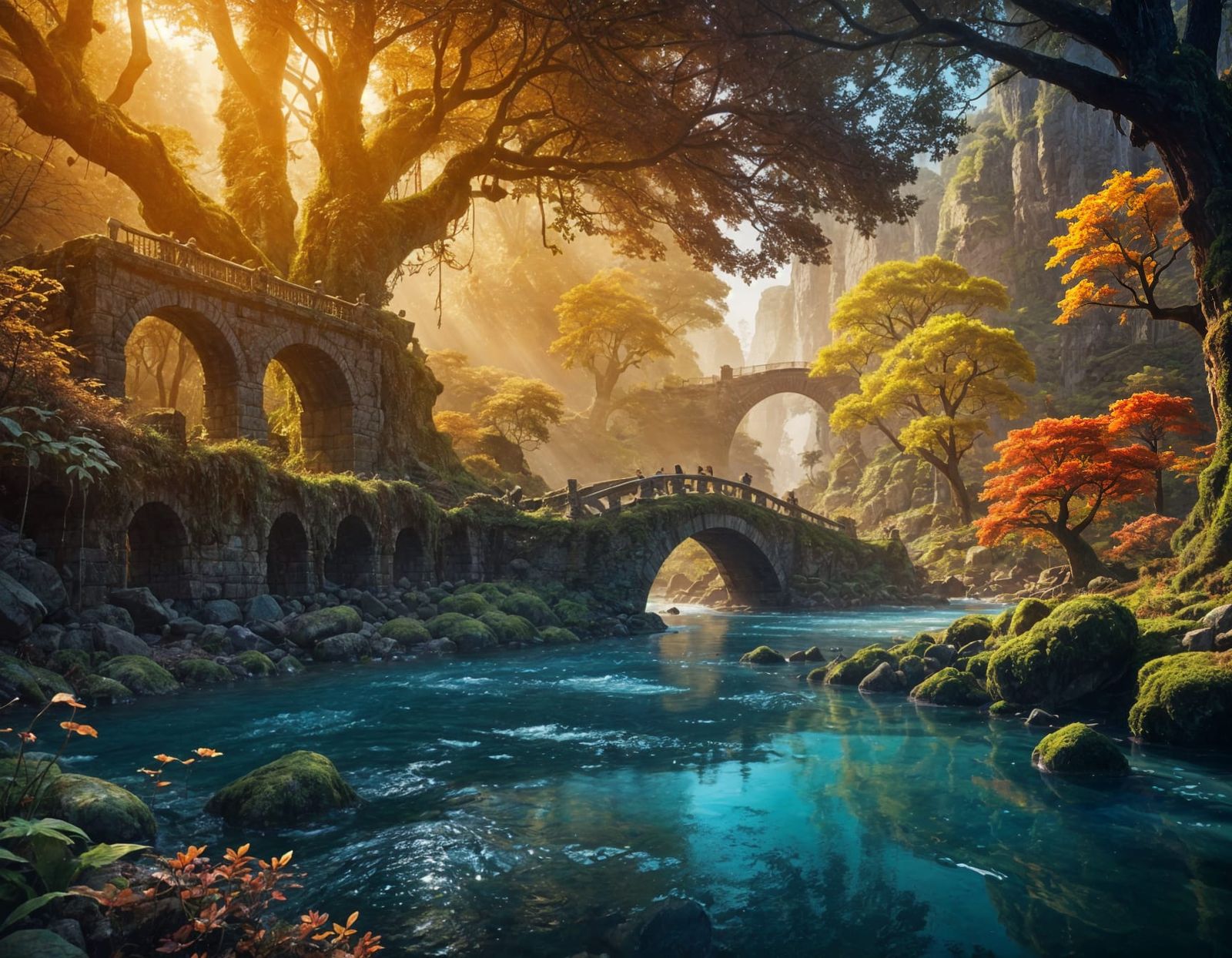 Enchanted Forest Bridge in Detailed Matte Painting Style