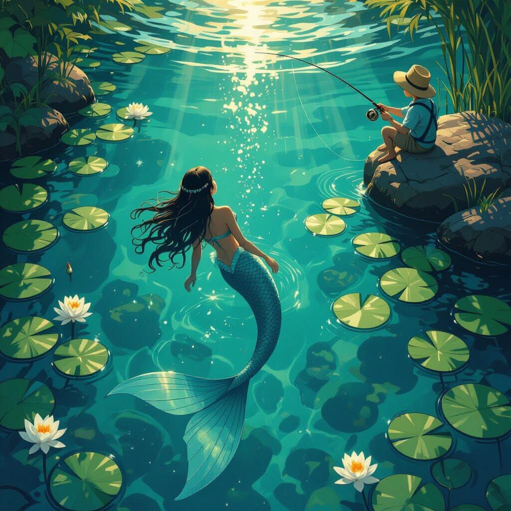 Realistic Mermaid Ascending to Water Surface