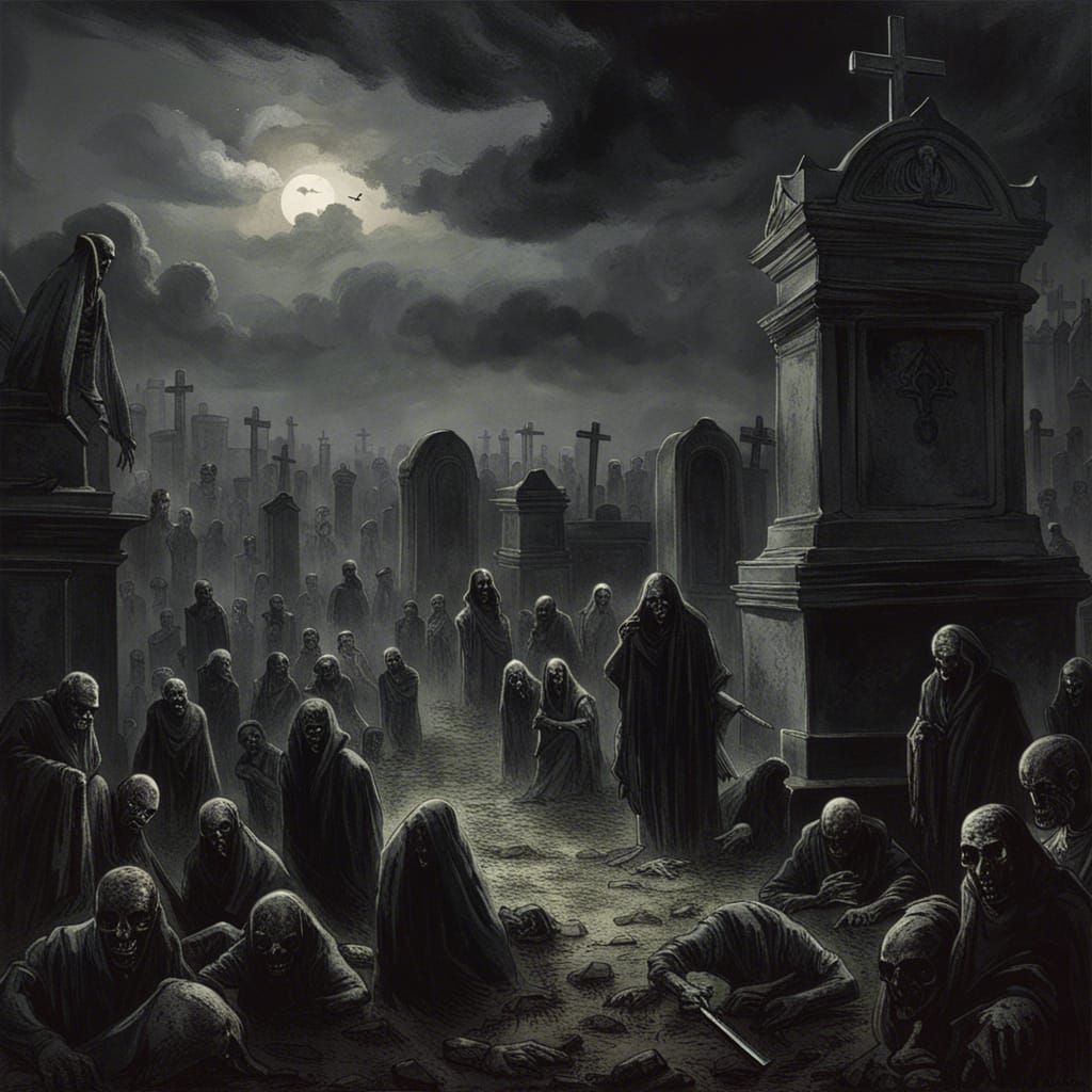 Undead Legion Rising in Cemetery, Gothic Horror