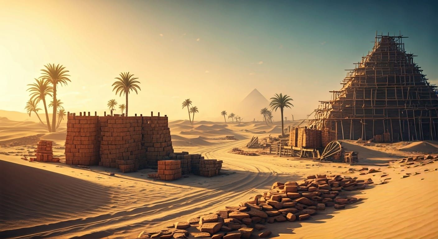 Egyptian Pyramid at Sunrise in Matte Painting Style