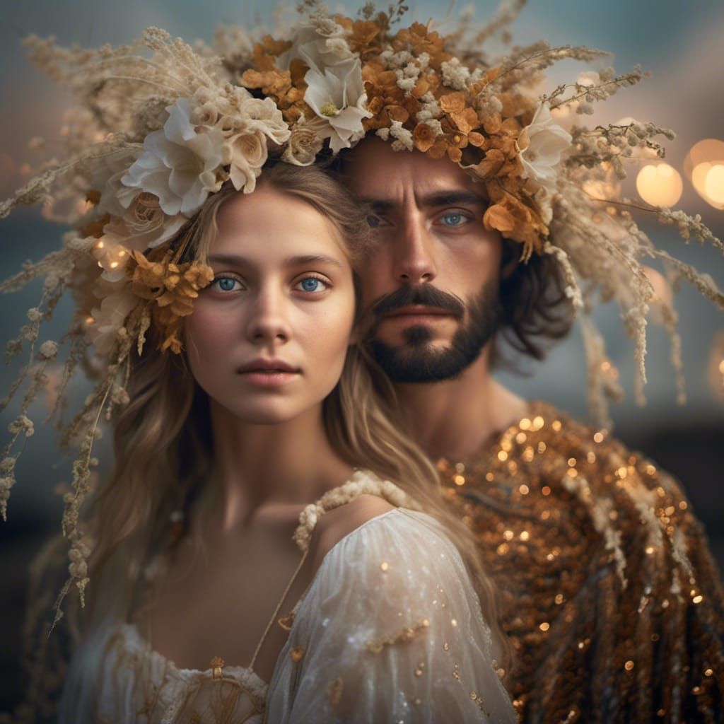 Hyperreal Twilight Portrait of an Older Man and Woman