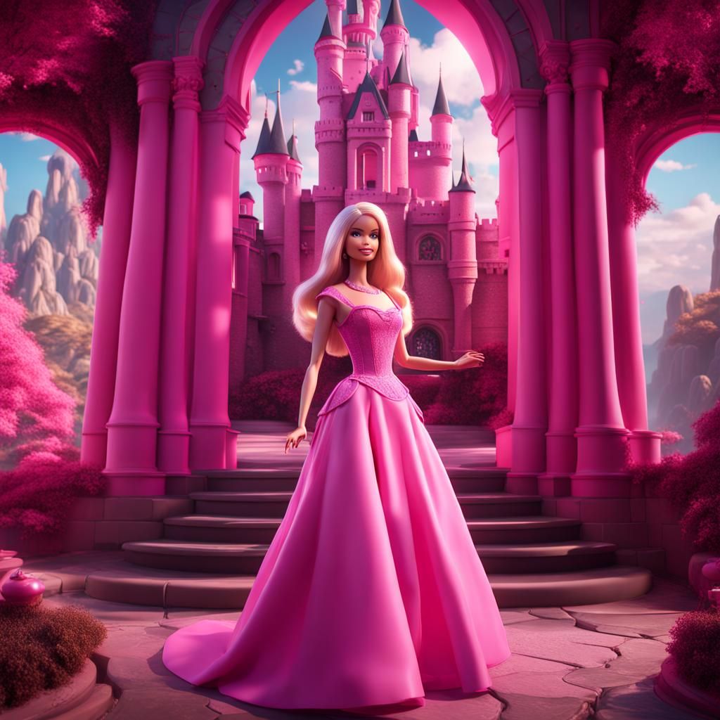 Barbie in Pink Castle: Detailed Matte Painting