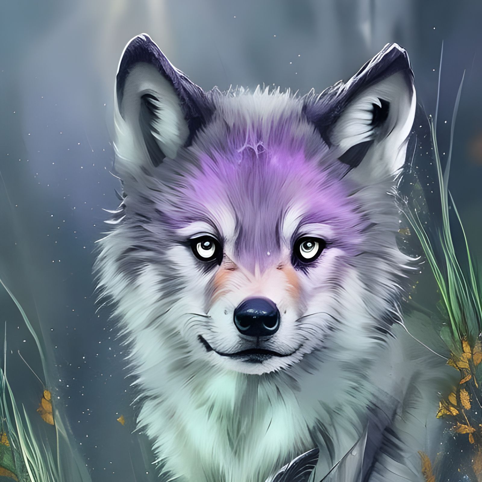 Magic Wolf Cub in Forest, Digital Art