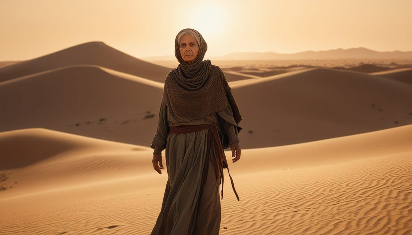 Berber Woman Silhouette in Sahara Desert at Sunrise