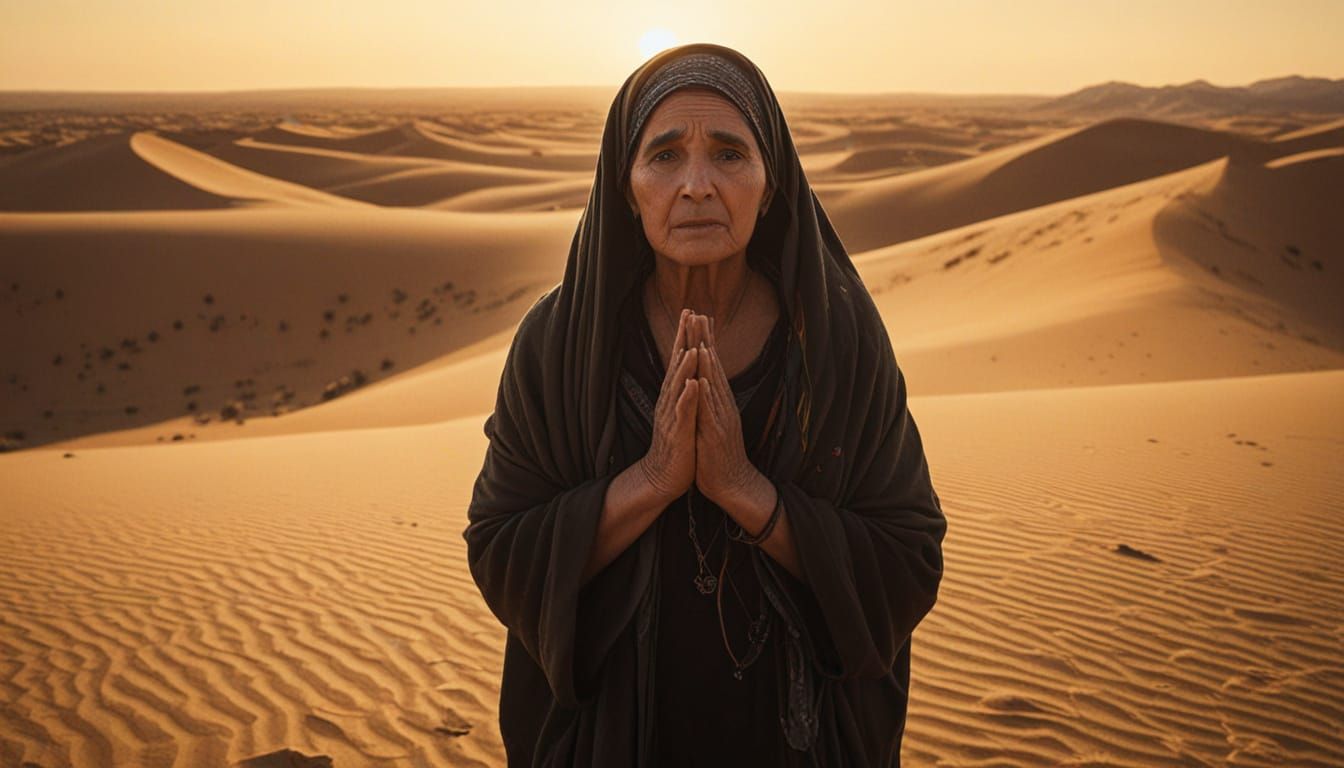 Berber Woman Silhouetted in Sahara Desert Sunrise