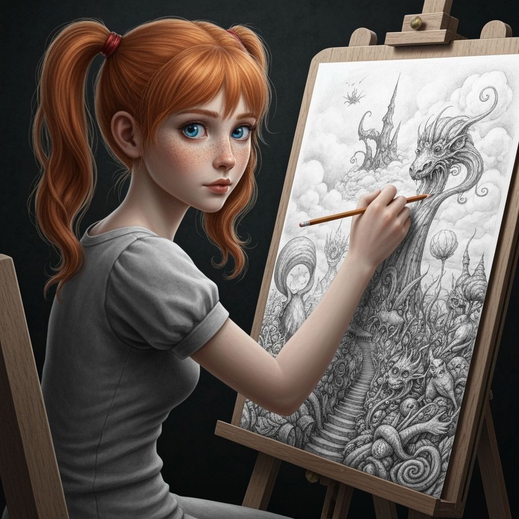 Redhead Artist Creates Fantasy World with Pencil