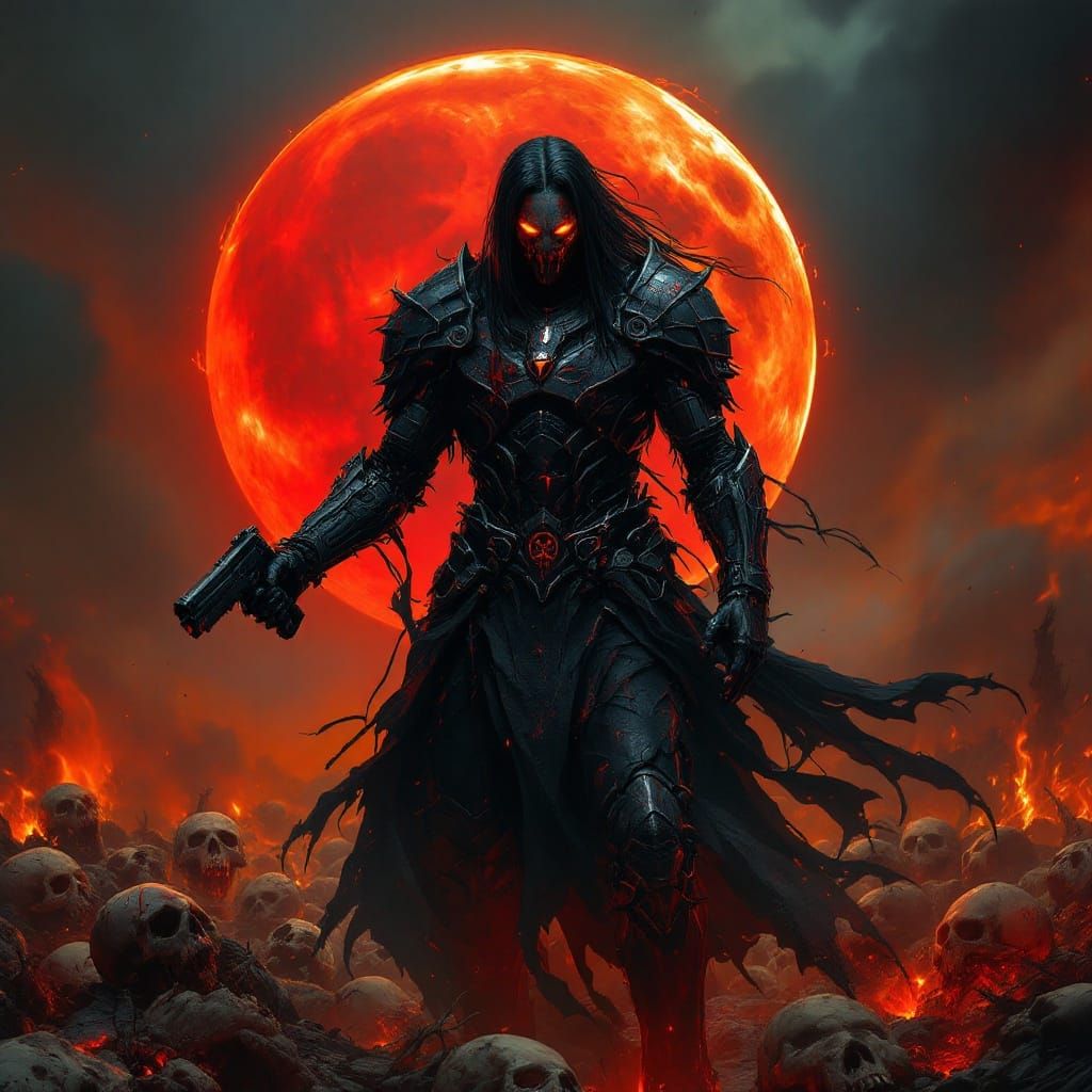 Cyberpunk Dark Warrior in Hellish Armor