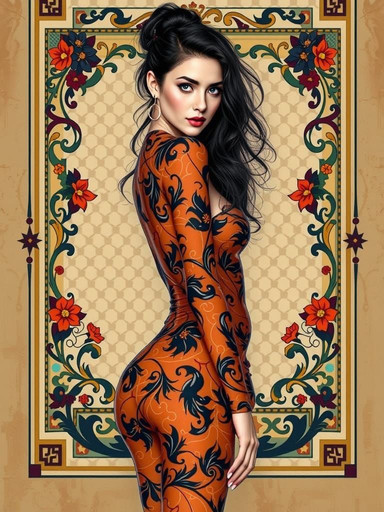 Woman Merging with Ornate Wall Art in Nagel/Inoue Fusion